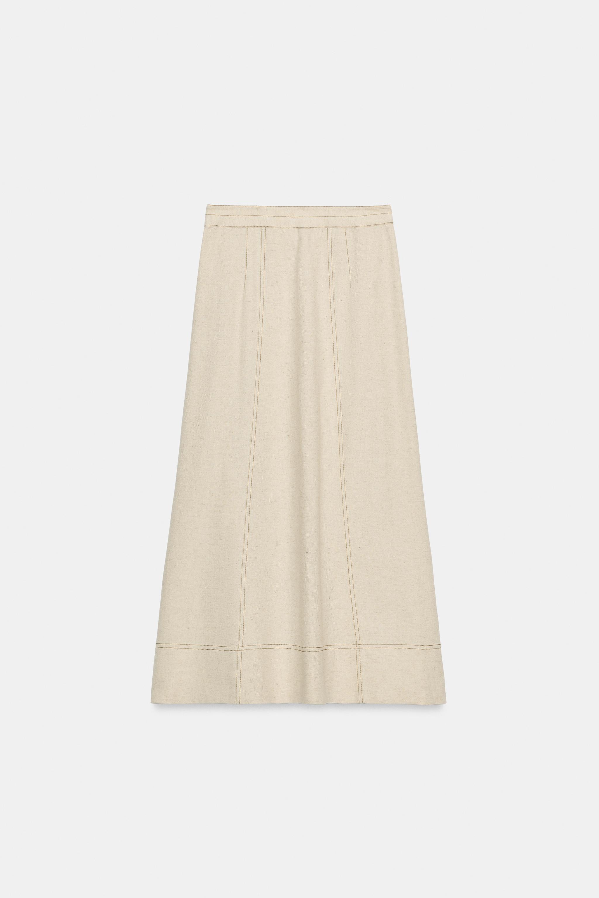 LINEN BLEND WRAP MIDI SKIRT